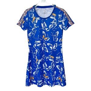 Adidas X Farm Rio Dress Blue Butterfly Print Short Sleeves Size S